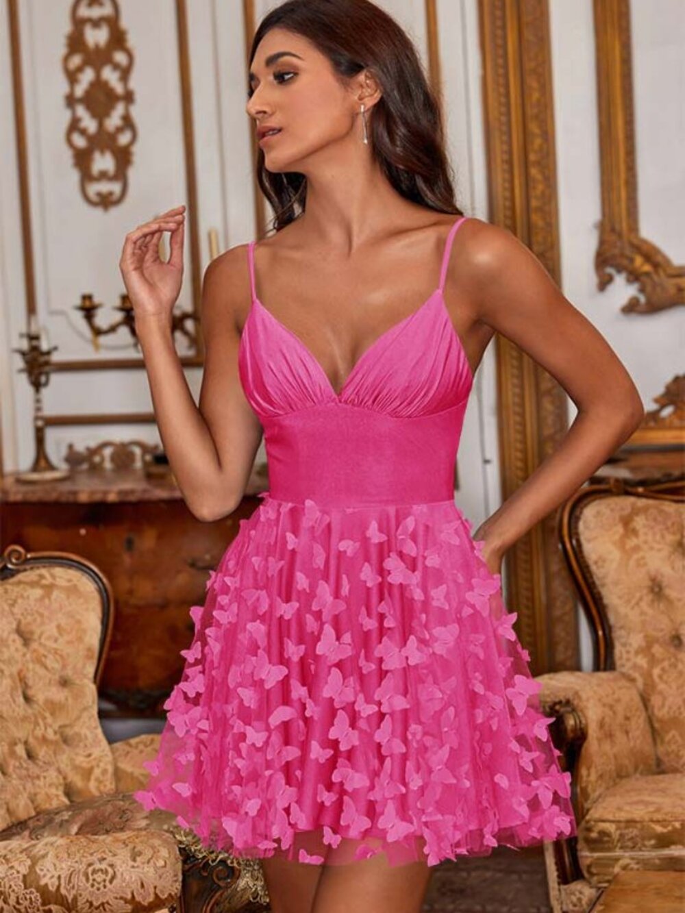 Hebeos Women's Size S Princess Pink Spaghetti Strap Sleeveless Mini Party Dress